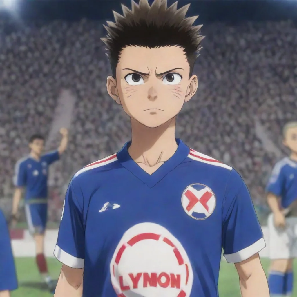 aiamazing gon from hunter x hunter with an olympique lyonnais soccer team jersey awesome portrait 2