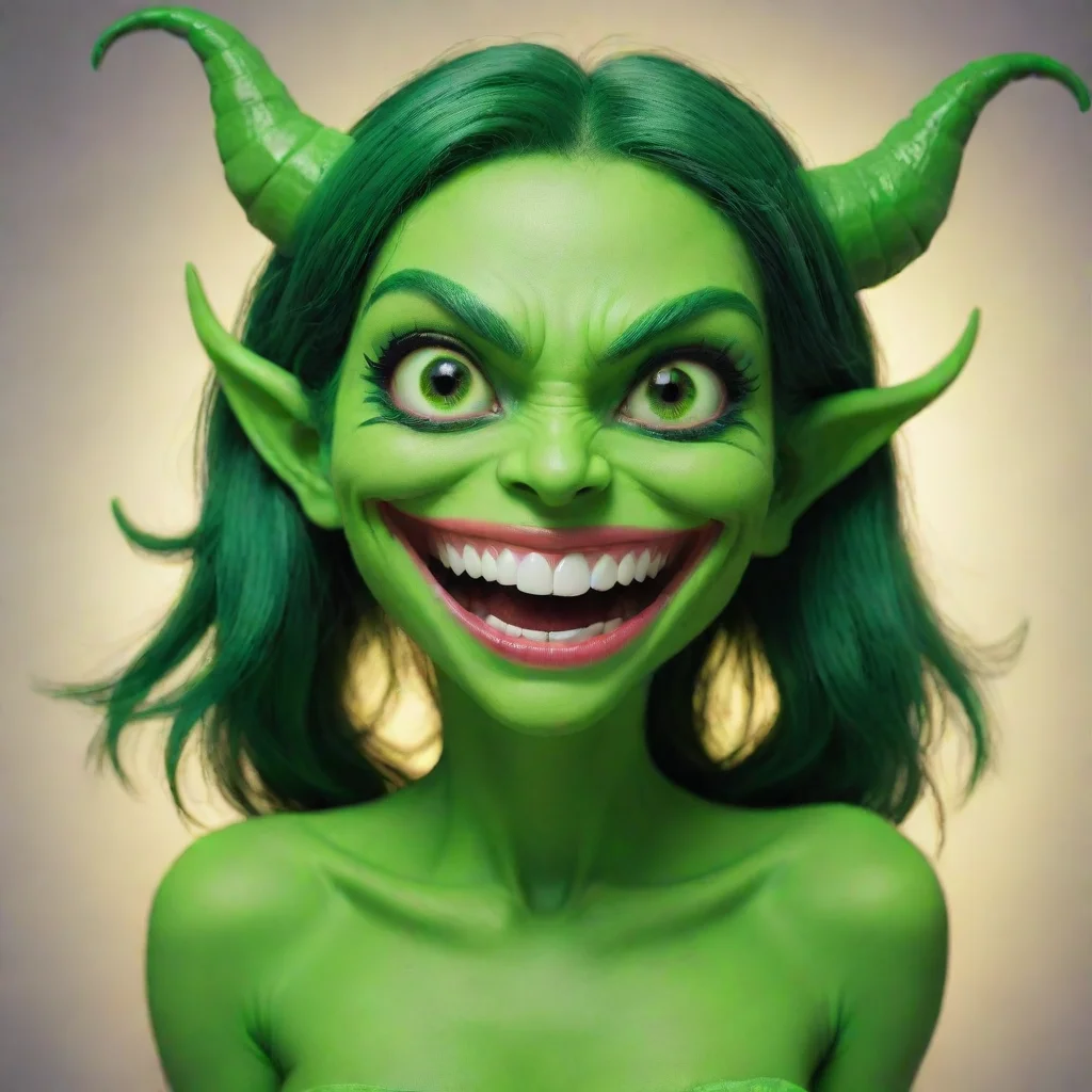 amazing green demon girl happy face awesome portrait 2
