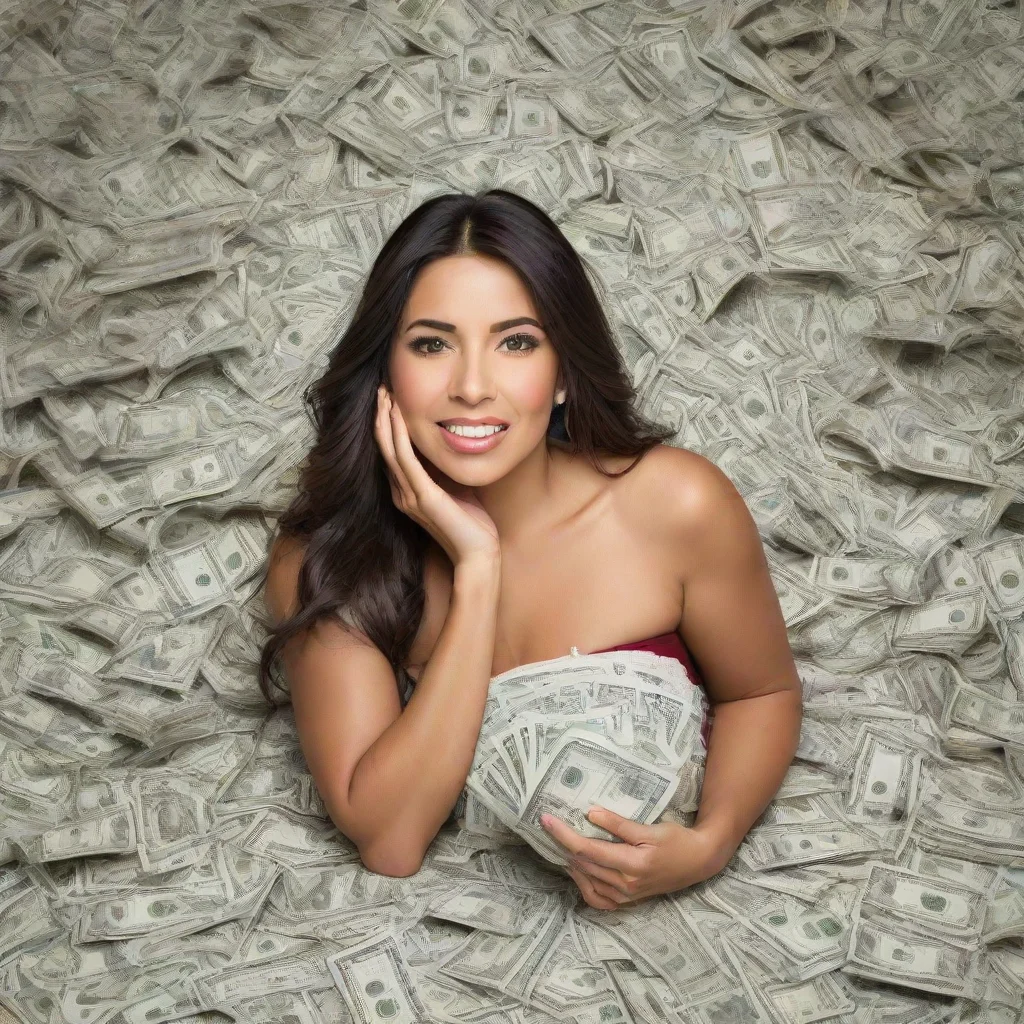 amazing hispanic woman millionaire surrounded by so much american money awesome portrait 2