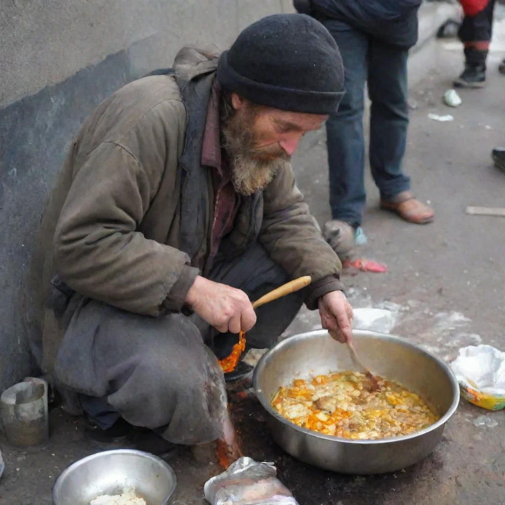 aiamazing homeless man cooking a baby awesome portrait 2