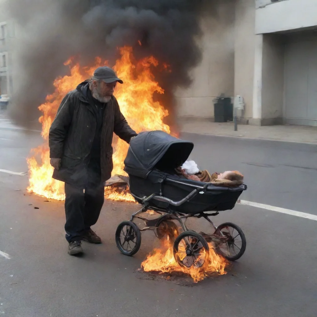 aiamazing homeless man setting a baby in a buggy on fire awesome portrait 2