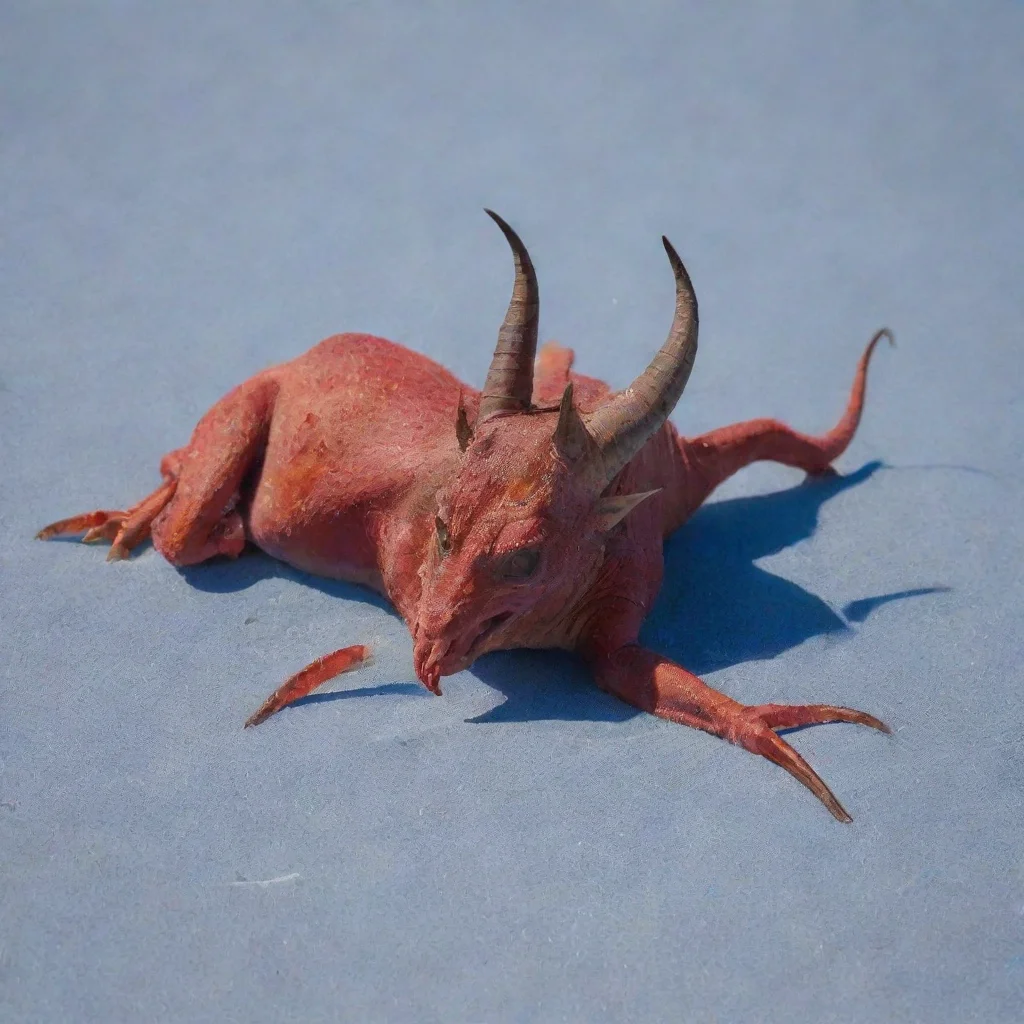 aiamazing hornless devil sunbaking on blue sand awesome portrait 2