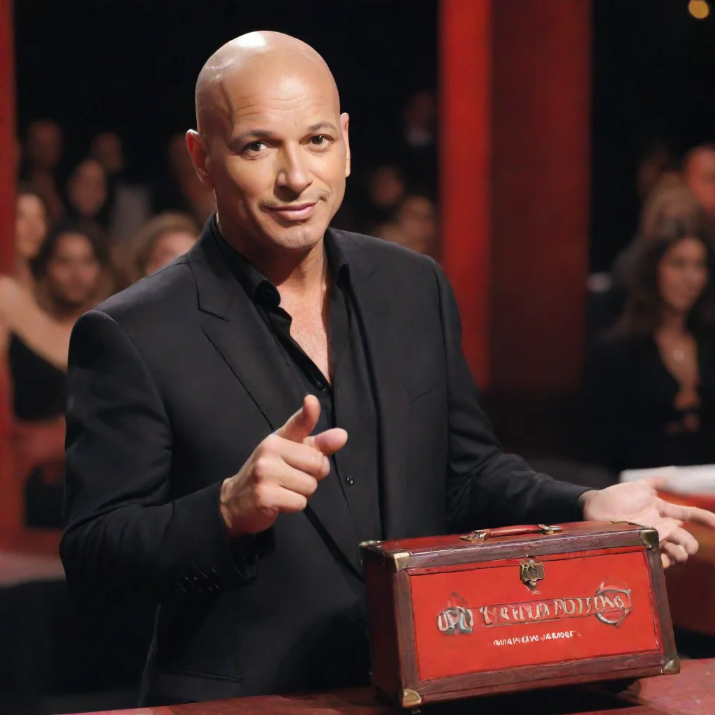 amazing howie mandel as an infernal from dungeons and dragons holding a deal or no deal case awesome portrait 2