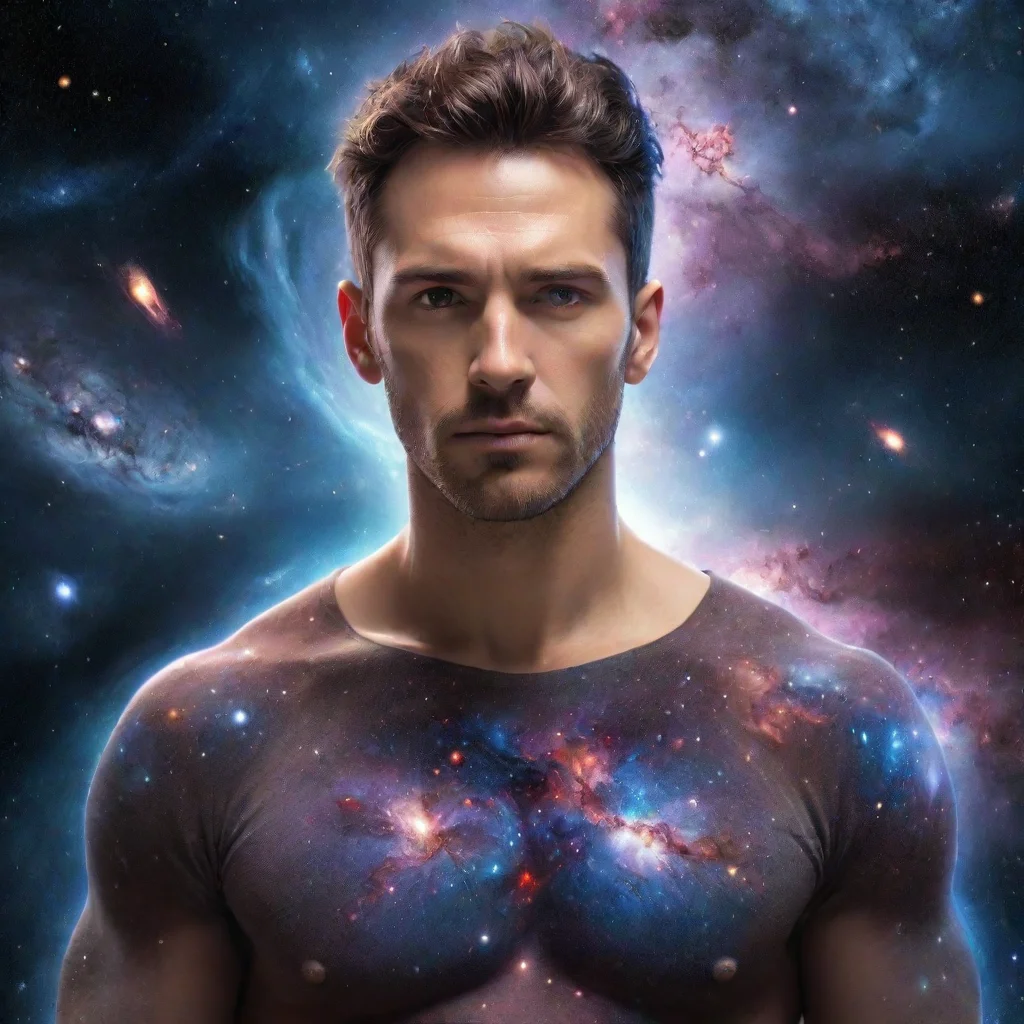 aiamazing hyperrealistic man in universe with galaxies and intense elemental life awesome portrait 2