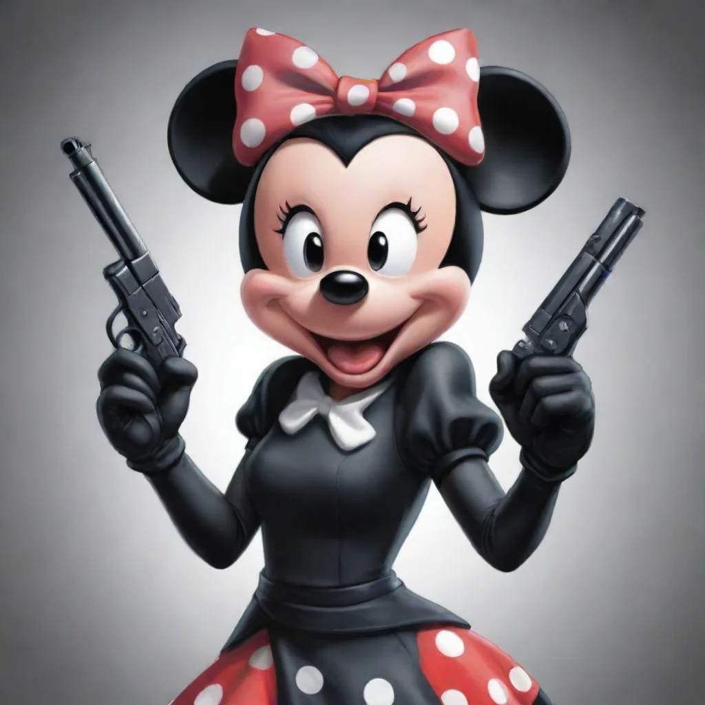 amazing illustration minnie mouse smiling with black gloves and gun awesome portrait 2