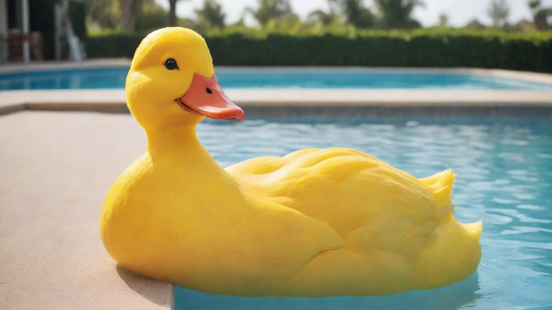 aiamazing image of a giant yellow duck sitting on top of a swimming pool awesome portrait 2 hdwidescreen