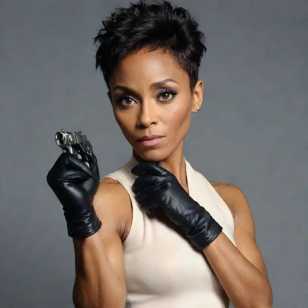 aiamazing jada pinkett with black gloves and gun awesome portrait 2