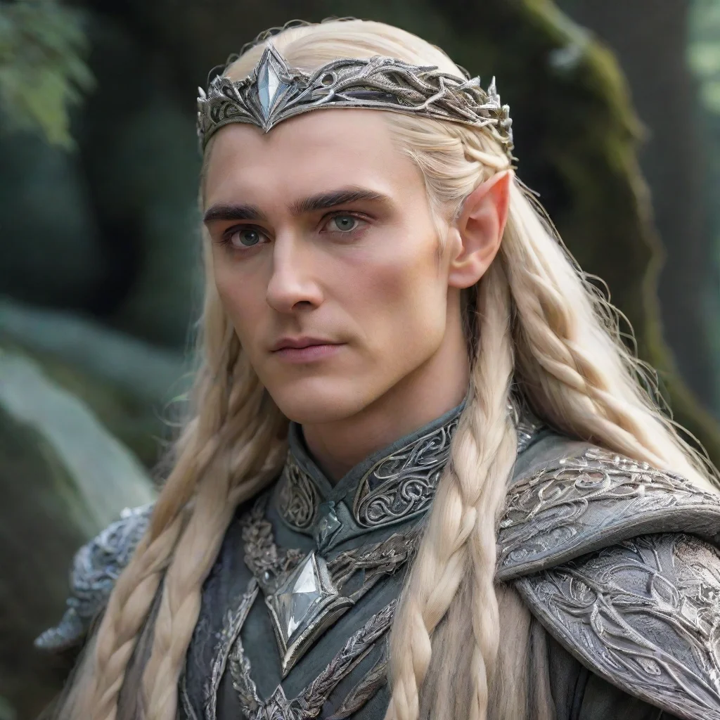 aiamazing king thranduil with blond hair and braids wearing silver ivy circlet encrusted with diamonds with large center diamond awesome portrait 2