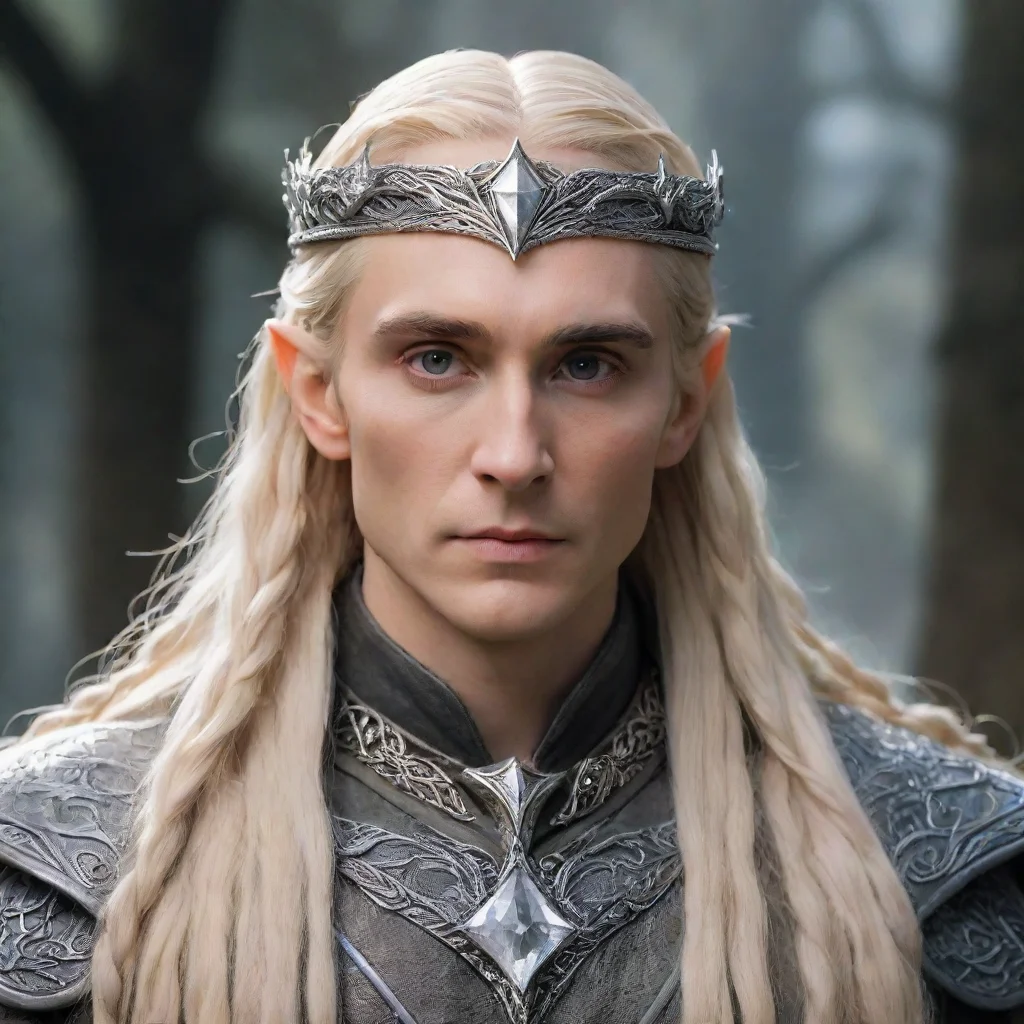 amazing king thranduil with blond hair with braids wearing silver elvish circlet with large center diamond  awesome portrait 2