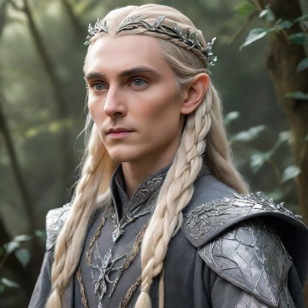 amazing king thranduil with blonde hair and braids wearing silver leaves with diamond berries with large center diamond awesome portrait 2