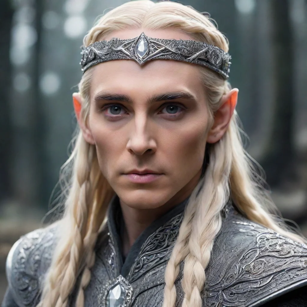 amazing king thranduil with blonde hair and braids wearing silver sindarin elvish circlet encrusted with diamonds with large center diamond awesome portrait 2