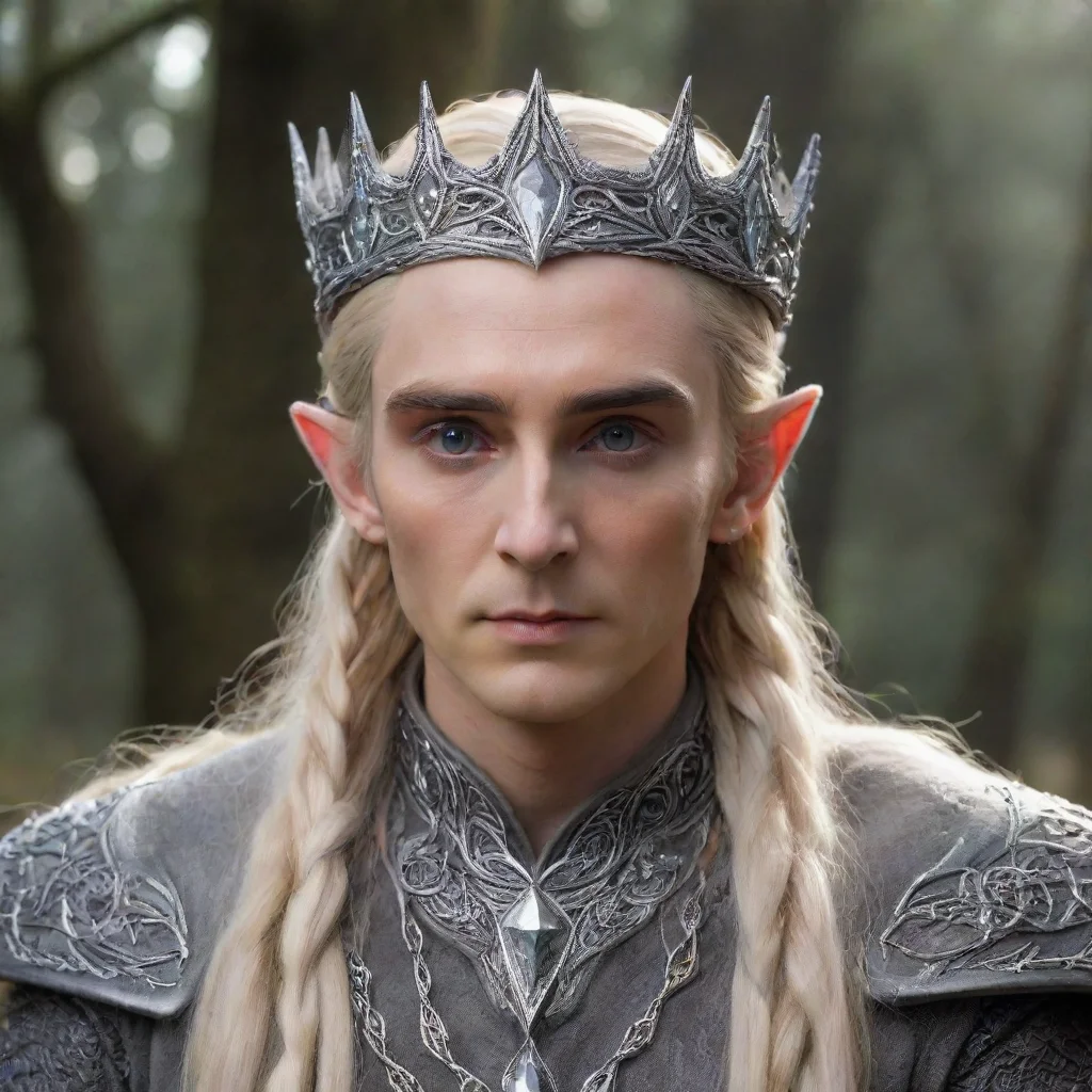 amazing king thranduil with blonde hair and braids wearing silver wood elf circlet encrusted with diamonds with large center diamond awesome portrait 2