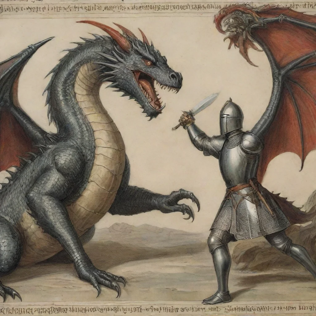 aiamazing knight fighting a huge dragon in the style of medieval scriptures you would see around the 12th century 1920 h 1080 hd awesome portrait 2
