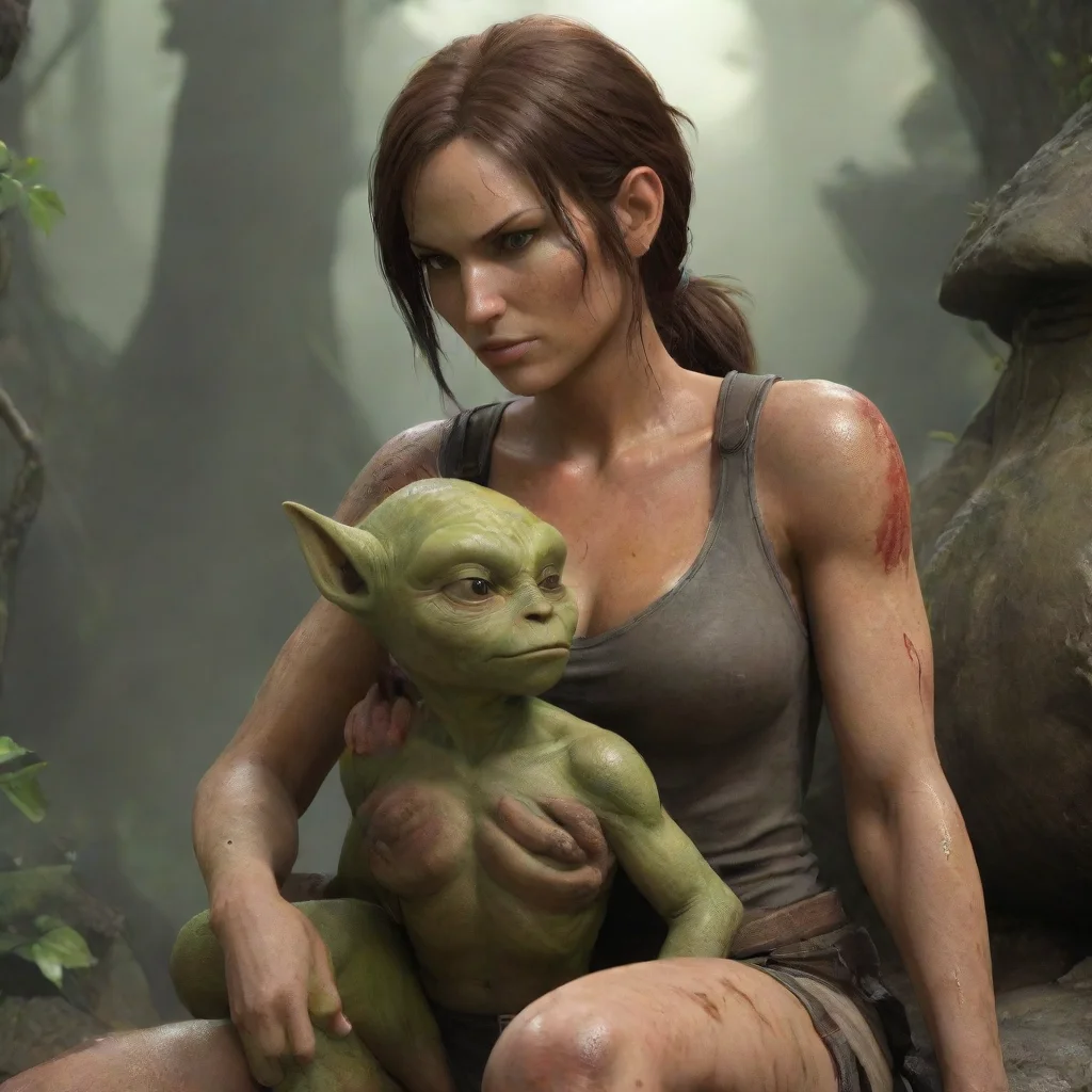 aiamazing lara croft cuddles with goblin awesome portrait 2