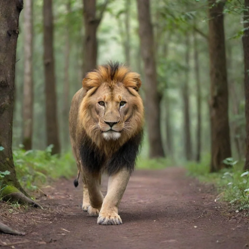aiamazing lion walk in a forests awesome portrait 2