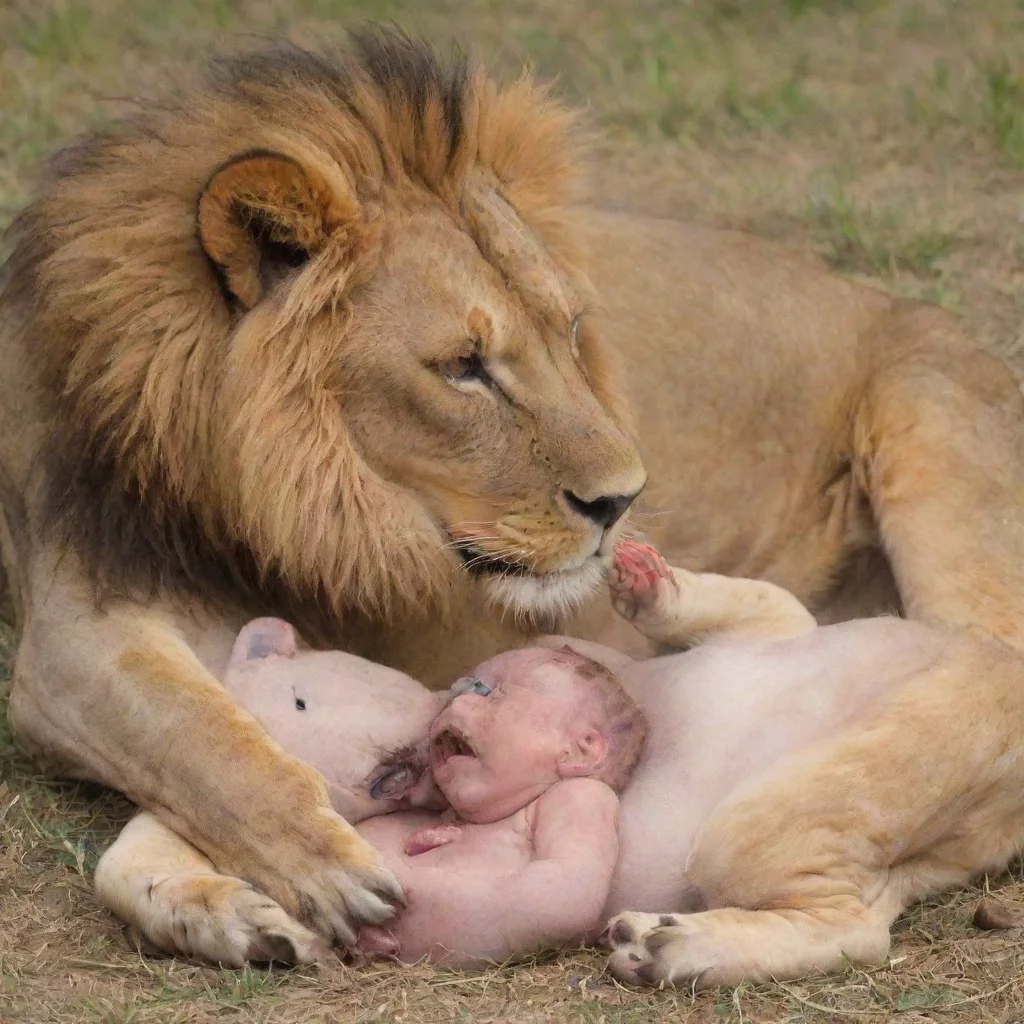 aiamazing lions feasting on a newborn baby awesome portrait 2