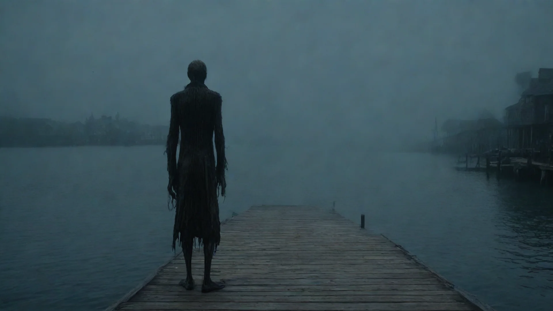 aiamazing looking at scary town from sea rundown scary figure on dock looking back hd awesome portrait 2 wide