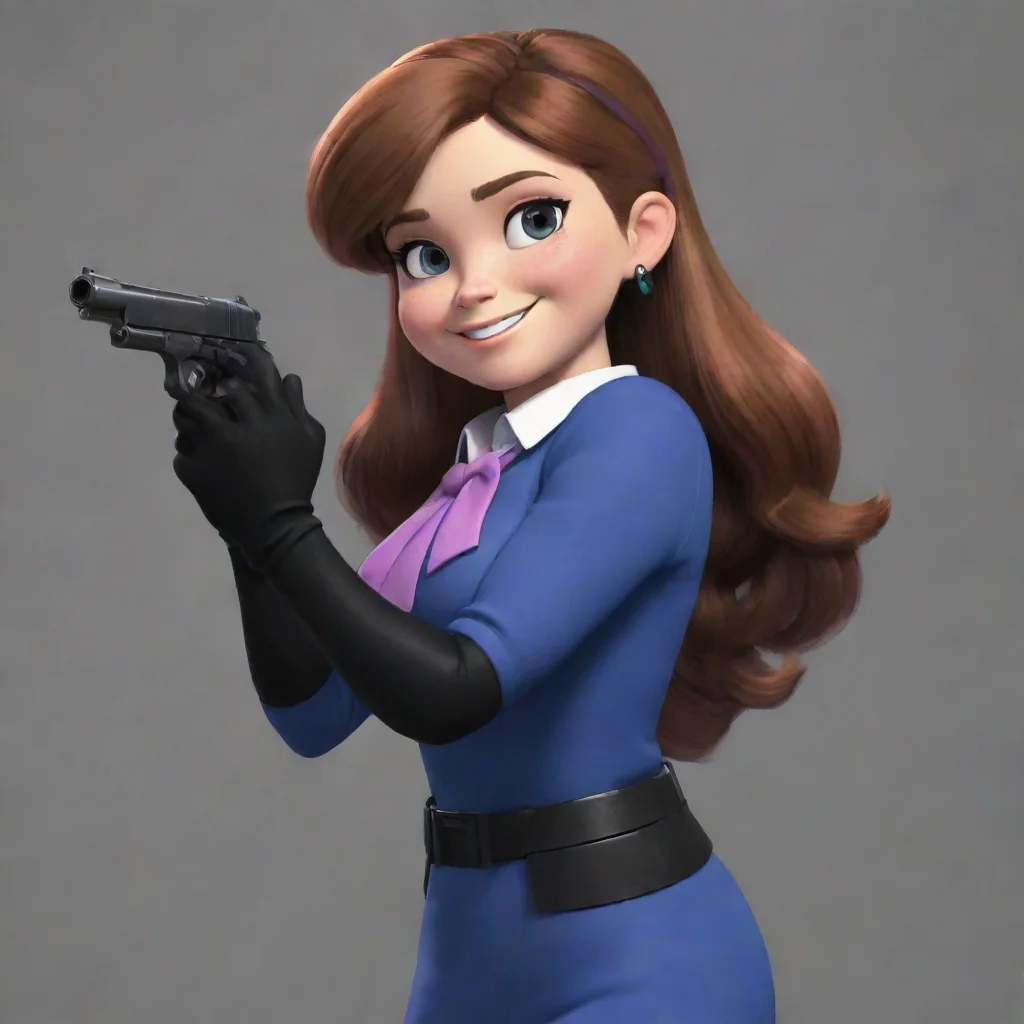 amazing mabel pines smiling with black gloves and gun hd awesome portrait 2
