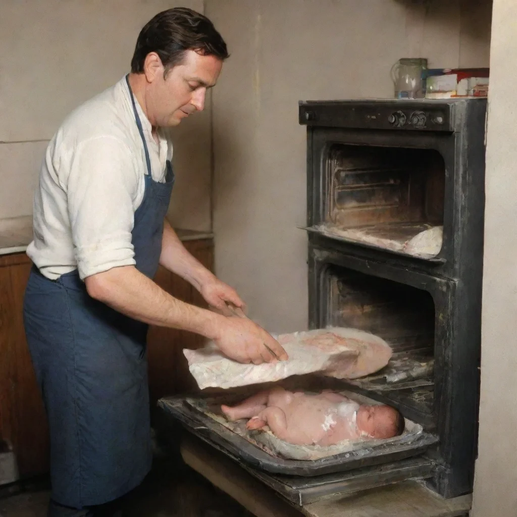 aiamazing man cooking a newborn baby in a oven awesome portrait 2