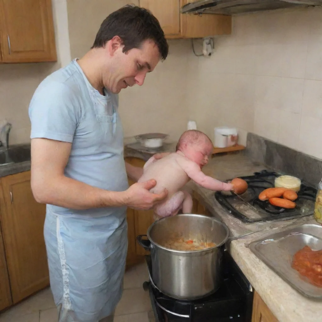 aiamazing man cooking a newborn baby in a pot on a cooker awesome portrait 2