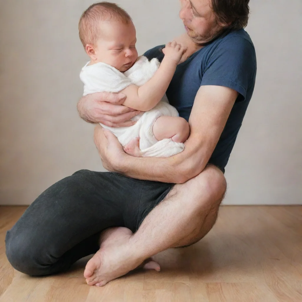 aiamazing man holding newborn baby by the legs awesome portrait 2