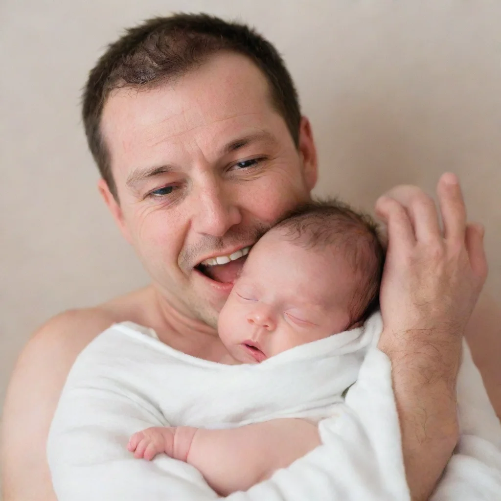 aiamazing man holding newborn baby upside down awesome portrait 2