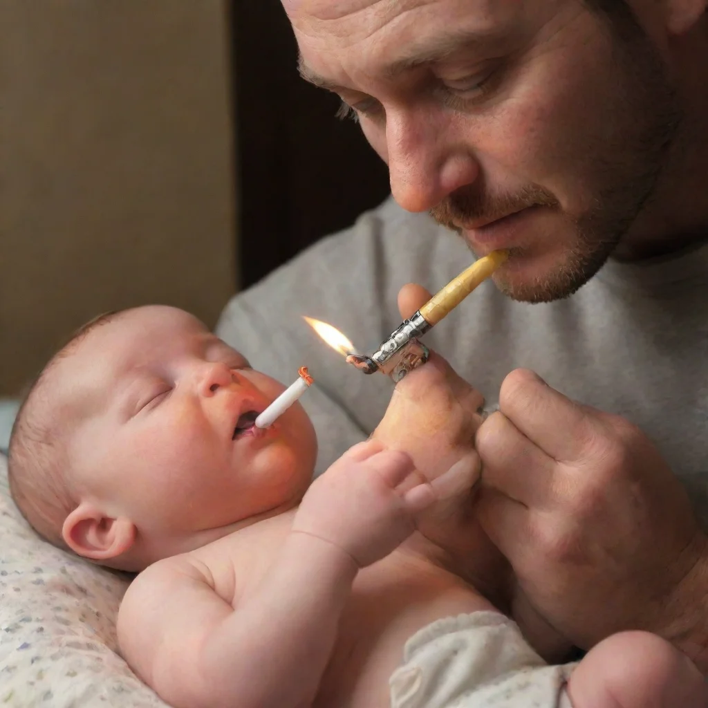 aiamazing man lighting a lighter on a newborn baby awesome portrait 2