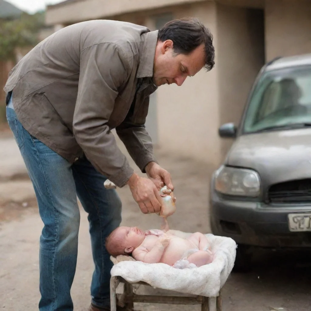 aiamazing man pouring gasoline over a newborn baby awesome portrait 2