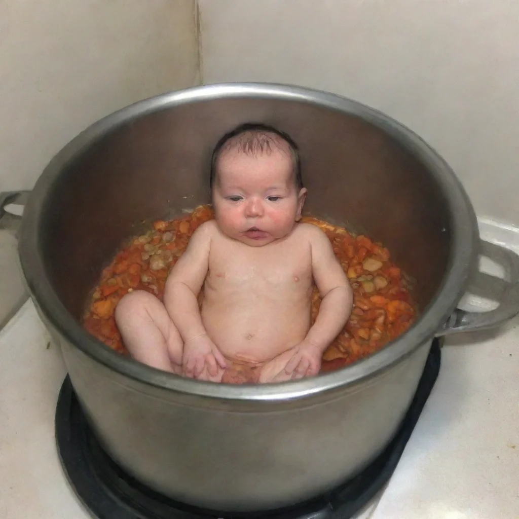 aiamazing man puts newborn baby in to pot on cooker to cook awesome portrait 2