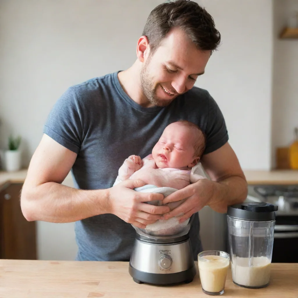 amazing man puttig newborn baby in a blender awesome portrait 2
