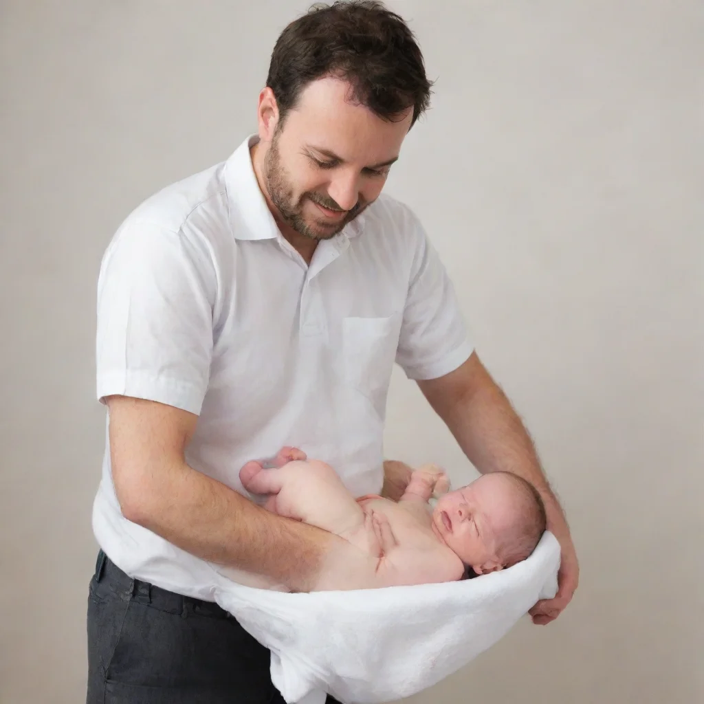 aiamazing man putting a newborn baby down his trousers awesome portrait 2