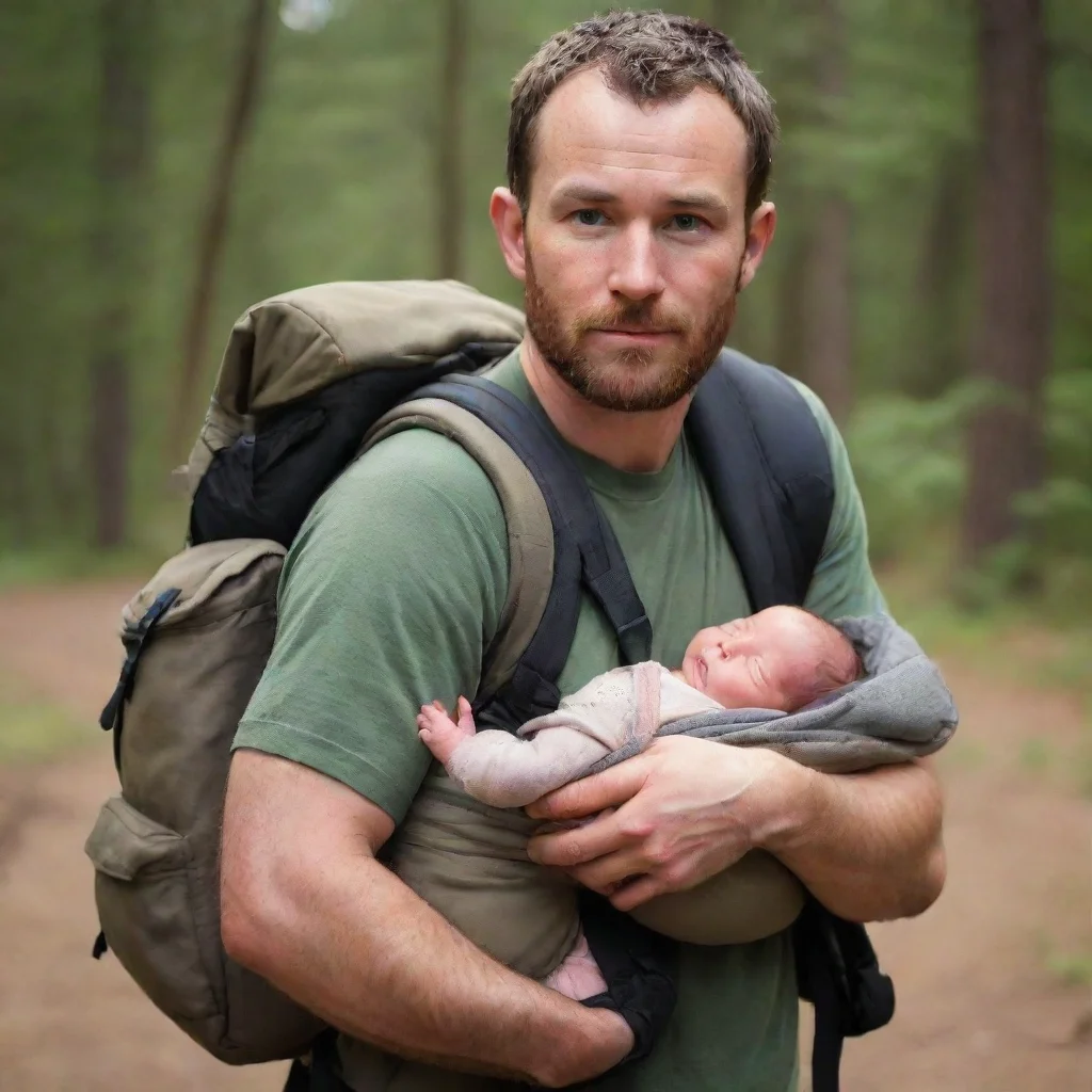 aiamazing man putting a newborn baby in a ruck sack awesome portrait 2