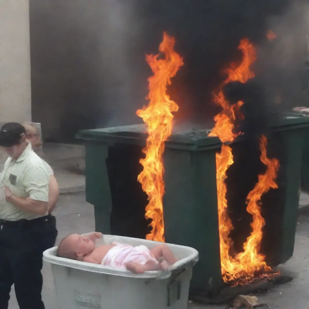 aiamazing man putting newborn baby in a dumpster on fire while other people laugh awesome portrait 2