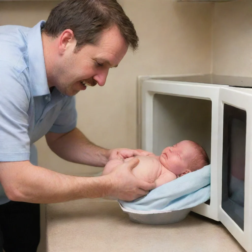 amazing man putting newborn baby in a microwave awesome portrait 2