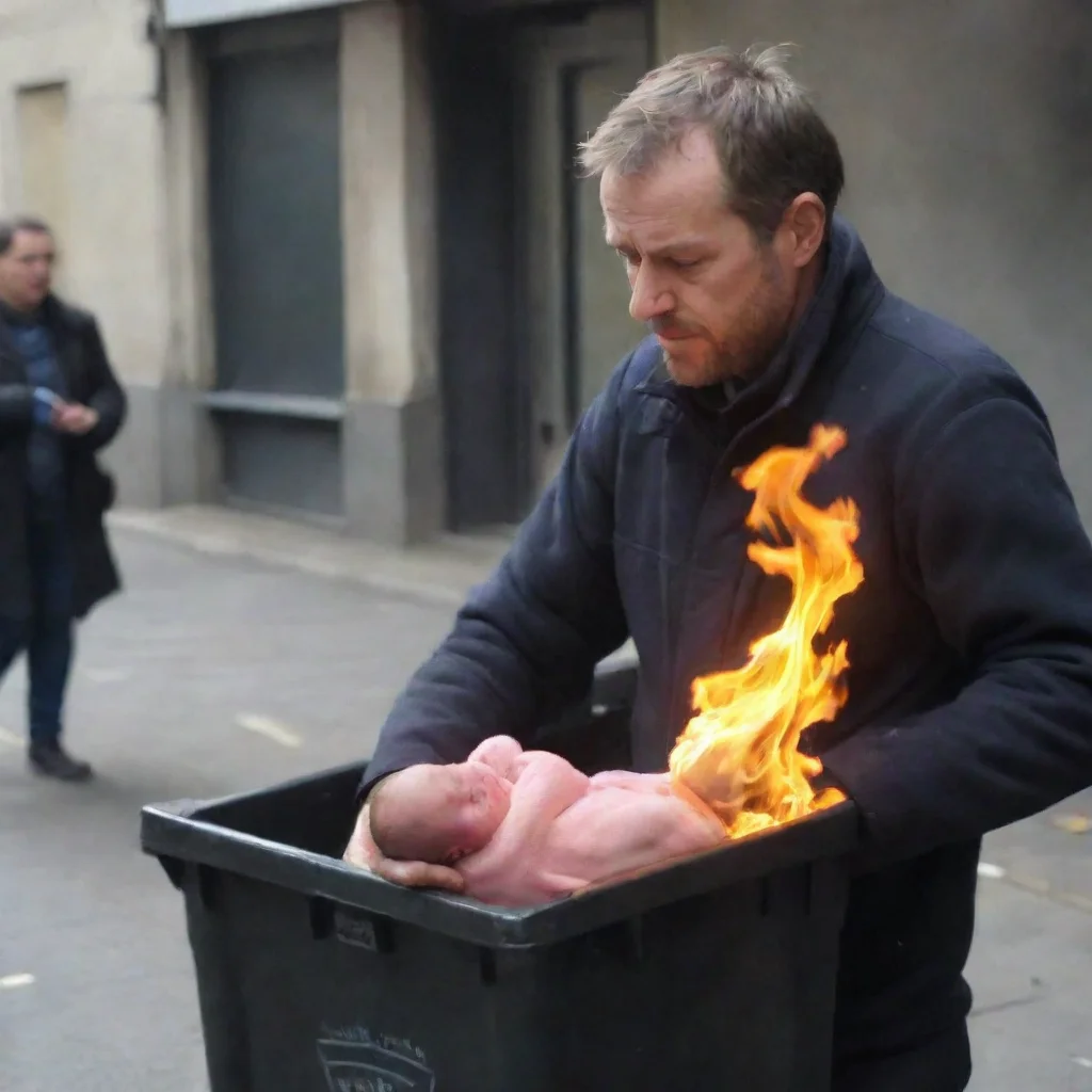 aiamazing man putting newborn baby in the bin on fire awesome portrait 2