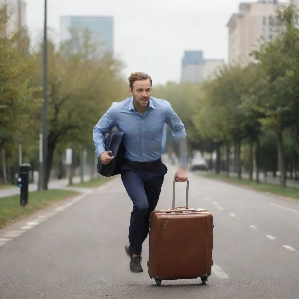 amazing man running with suitcase awesome portrait 2