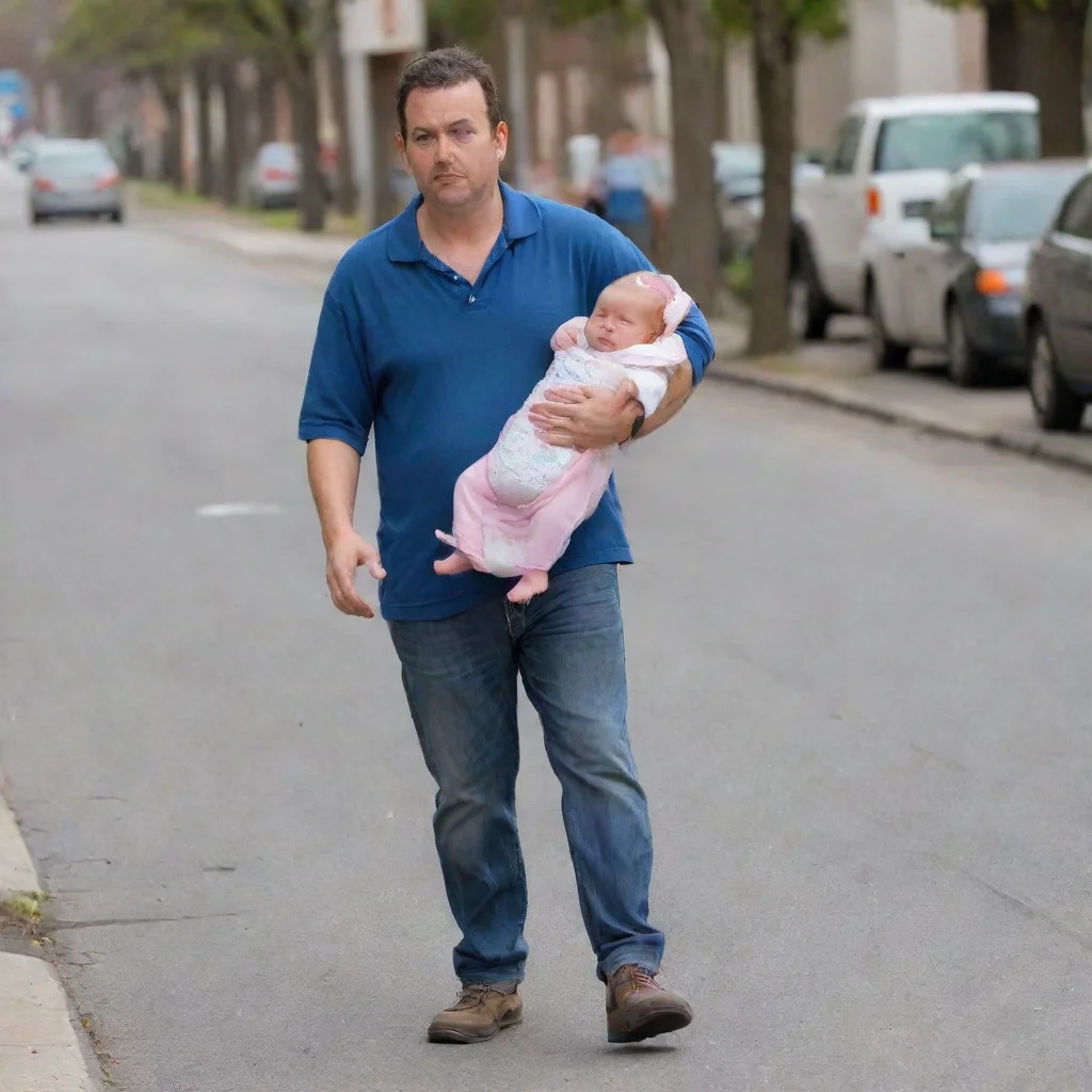 aiamazing man walking a newborn baby like a dog awesome portrait 2