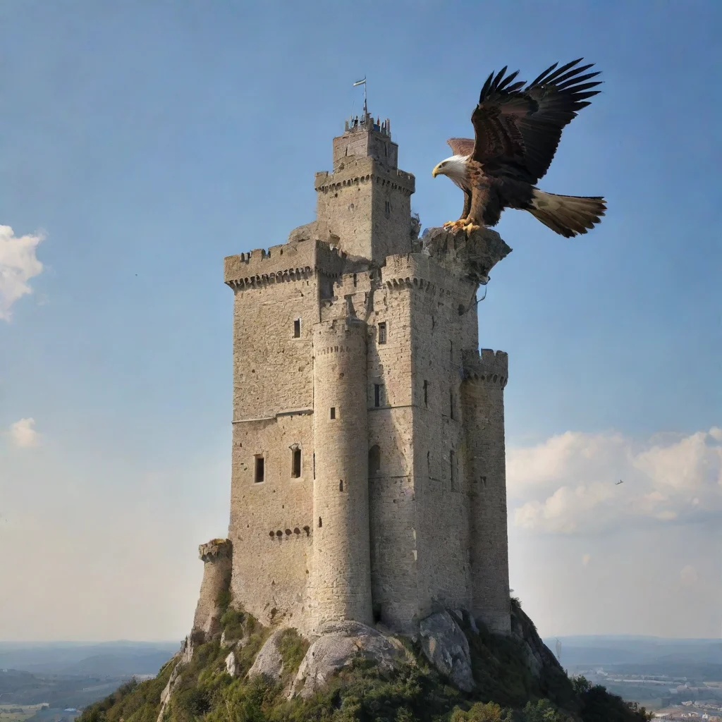 aiamazing medusa   give me a picutre of a castle with an eagle sitting on top of a turret awesome portrait 2