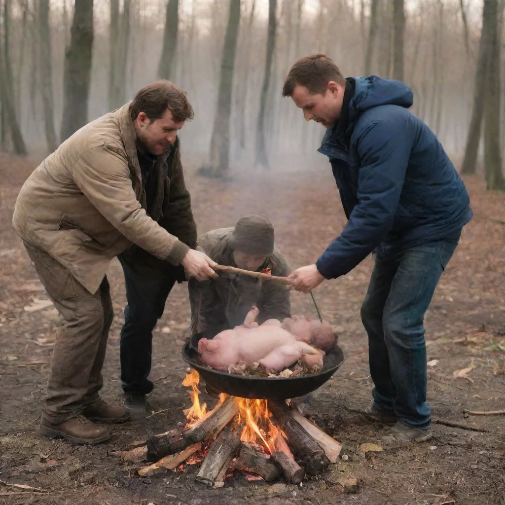 aiamazing men setting a newborn baby on a bonfire awesome portrait 2
