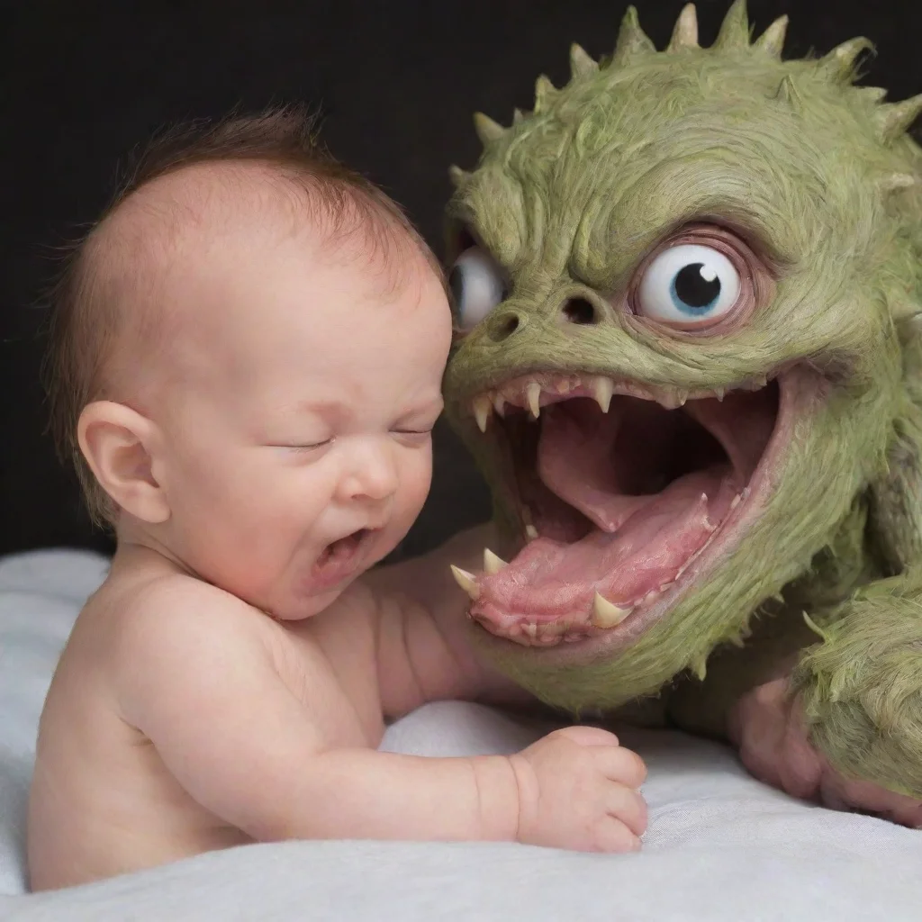 aiamazing monster biting newborn baby awesome portrait 2