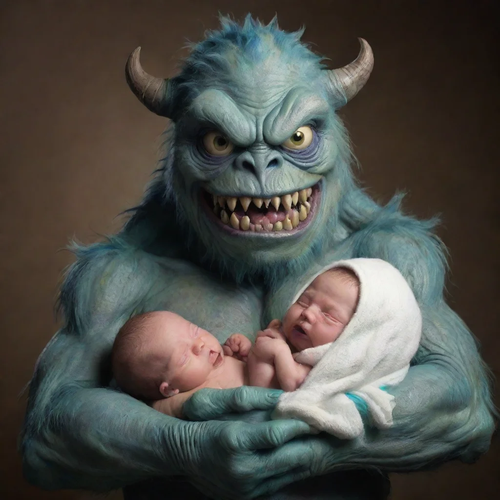 aiamazing monster holding newborn baby awesome portrait 2