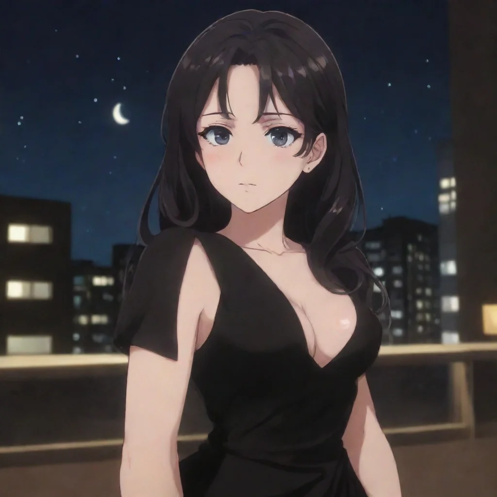 aiamazing my anime mom in a black dress at night ready to date me awesome portrait 2