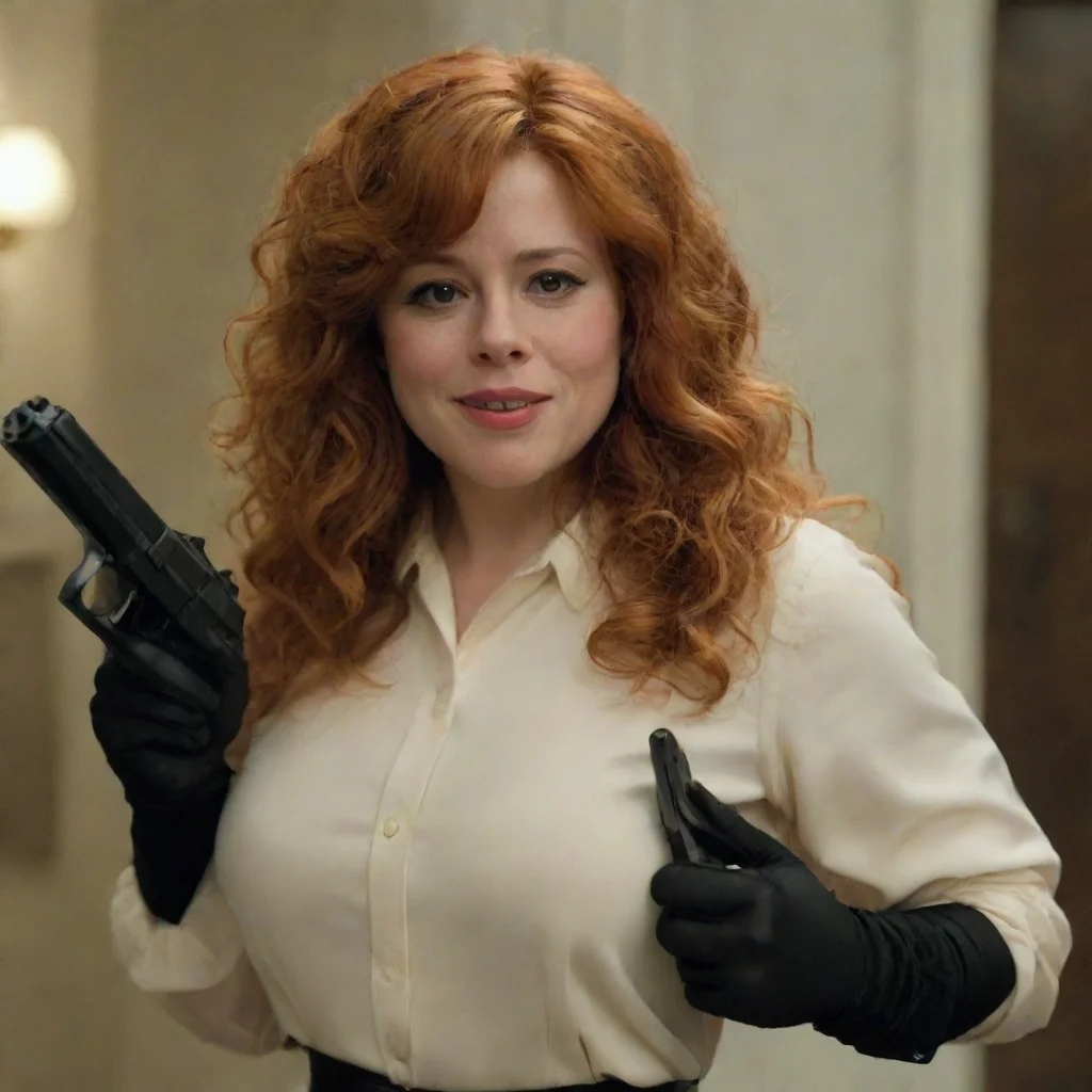 aiamazing natasha lyonne as nadia vulvokov from russian doll smiling with black gloves and gun hd awesome portrait 2