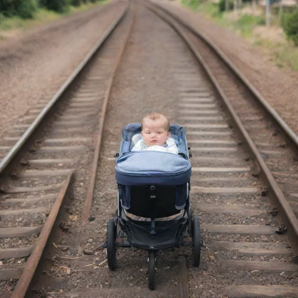 aiamazing newborn baby in a pram on a train track awesome portrait 2