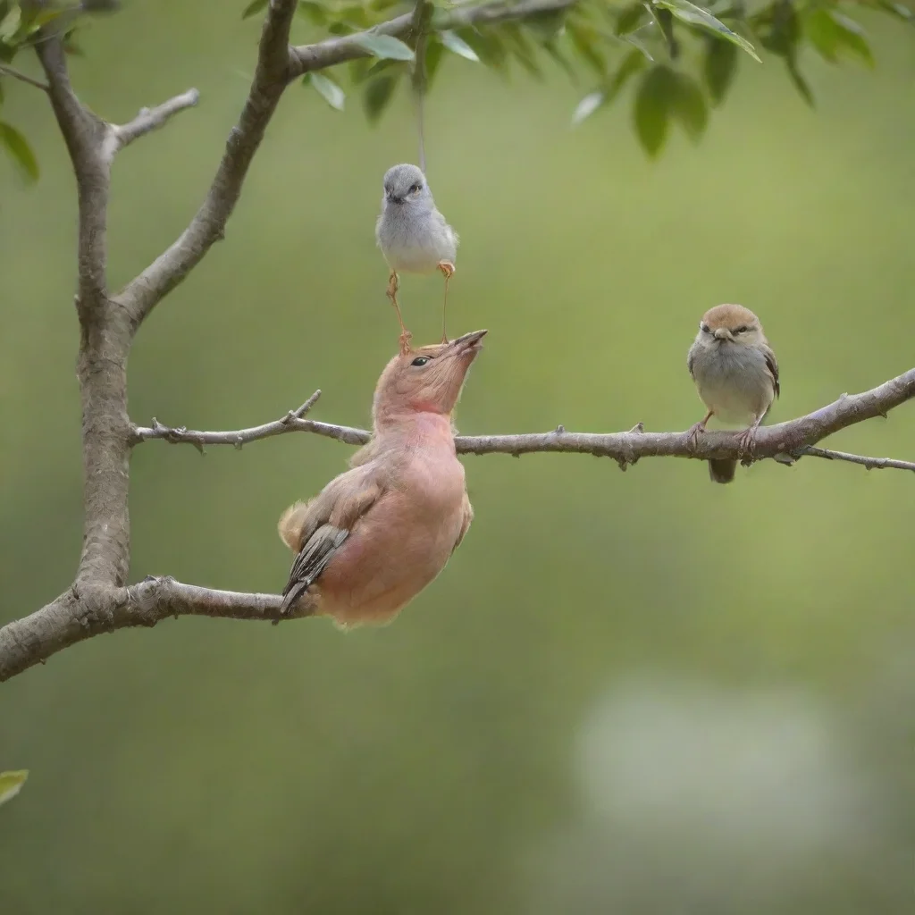 aiamazing newborn baby on a tree branch while a bird pecks at it awesome portrait 2