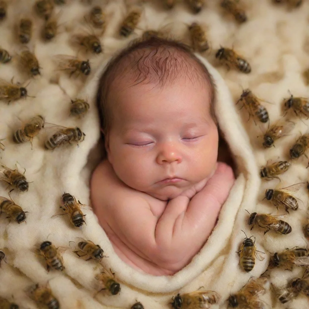 aiamazing newborn baby surrounded by bees awesome portrait 2