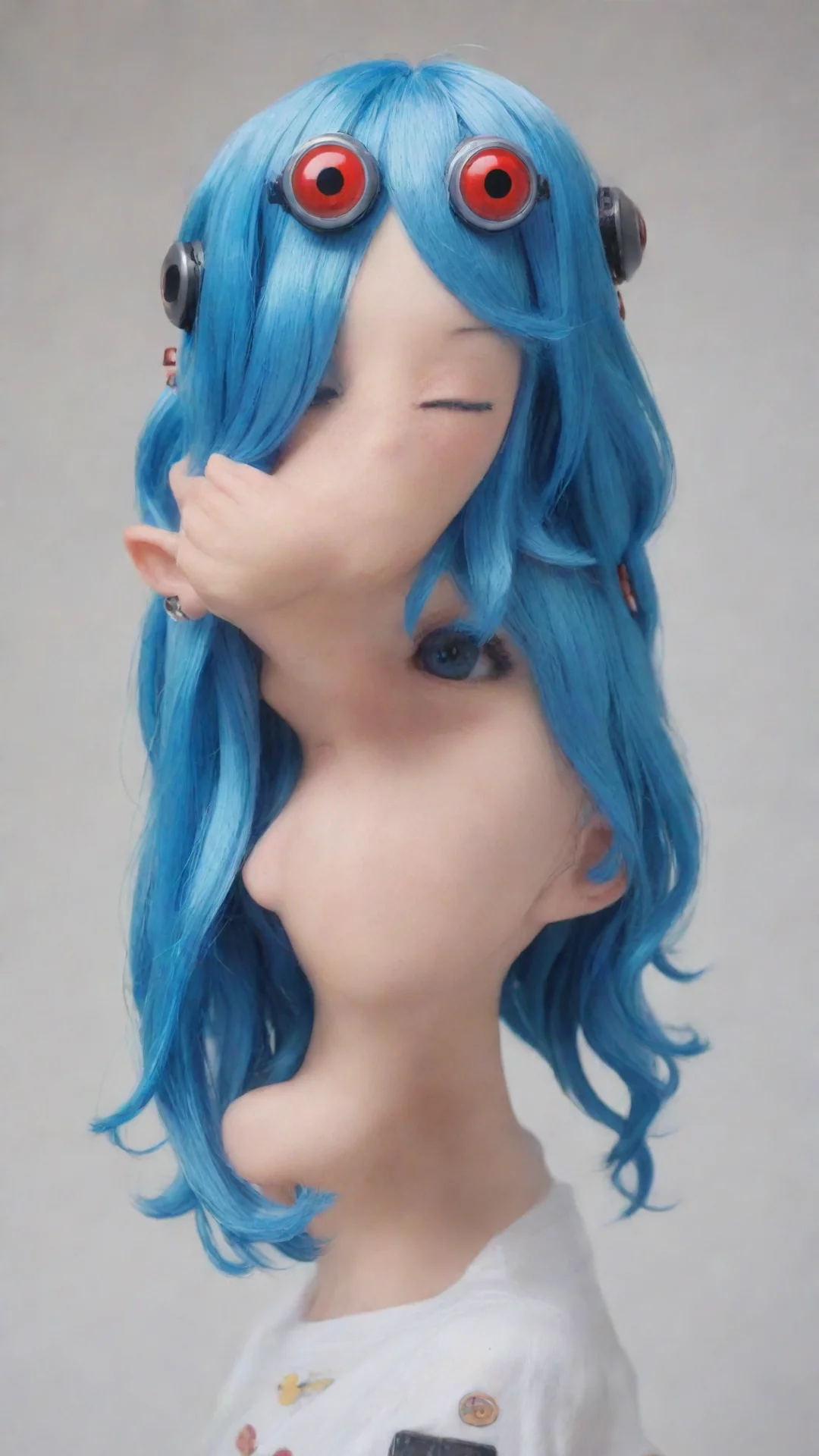 aiamazing nostalgic colorful relaxing chill realistic inklingbot inklingbot you see a strange inkling with red eyes and blue hair oh hello she says in a robotic voice awesome portrait 2 tall