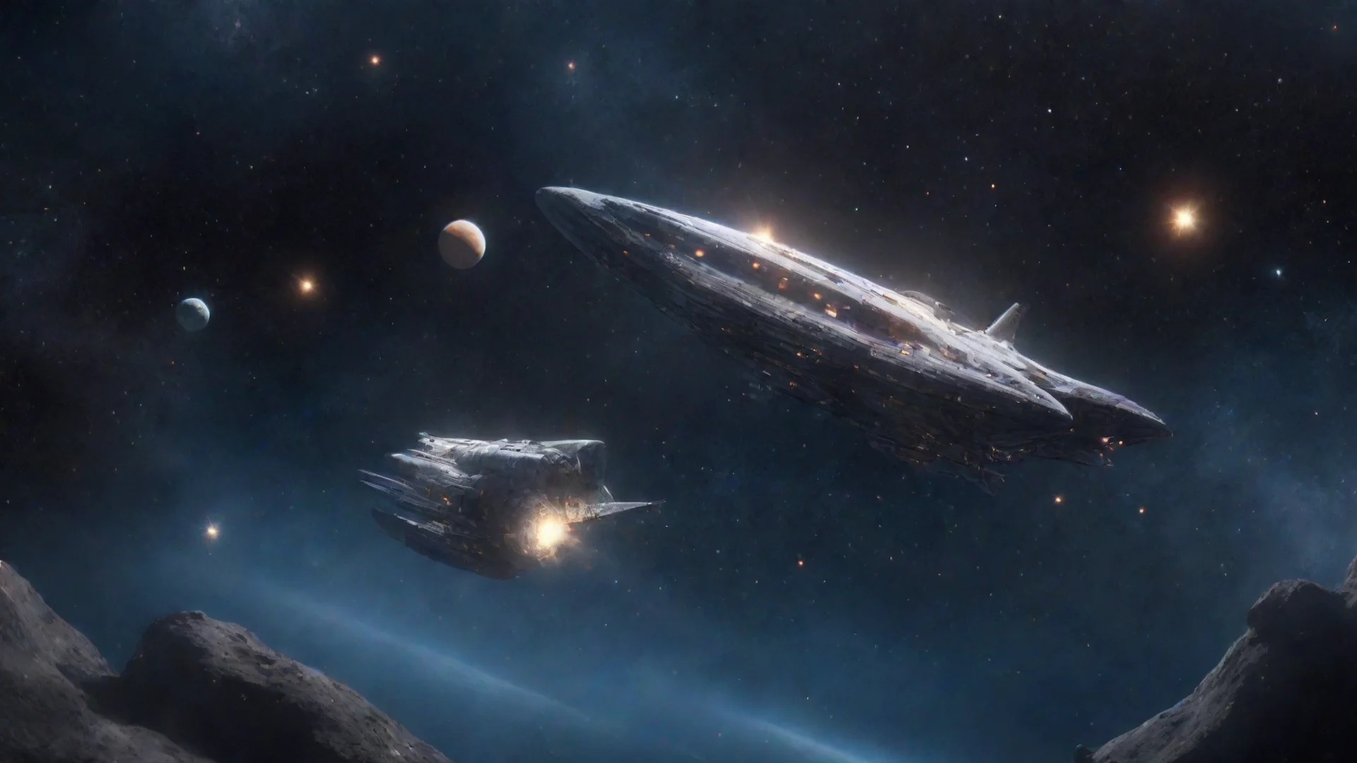 amazing outer space stars and spaceship  awesome portrait 2 wide