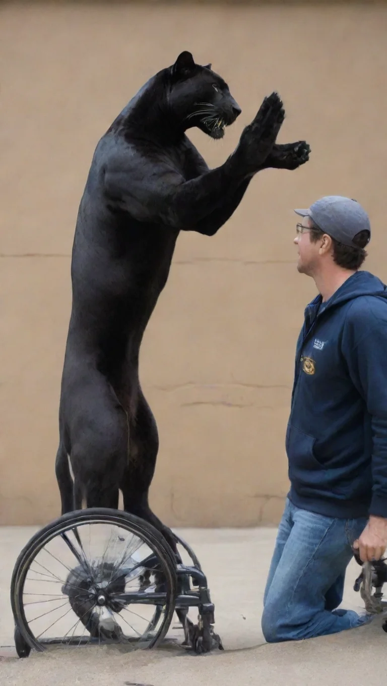 aiamazing panther in wheelchair high fiving standing panther awesome portrait 2 tall