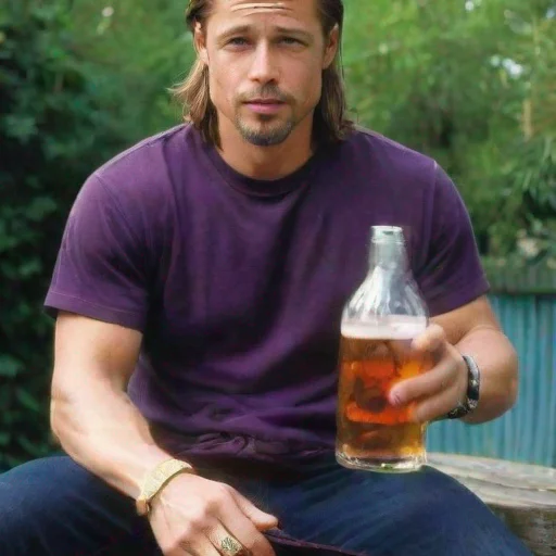 aiamazing picture of brad pitt holding a beer wit purple shirt awesome portrait 2